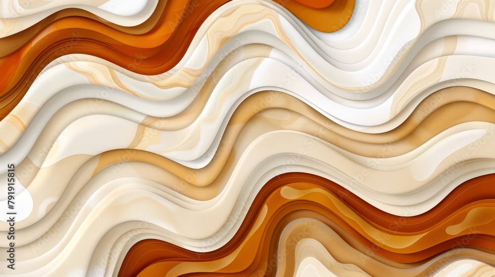 A tight shot of a wavy pattern, featuring brown and white stripes at its base A tight shot of a wavy pattern, featuring brown and white stripes at its base