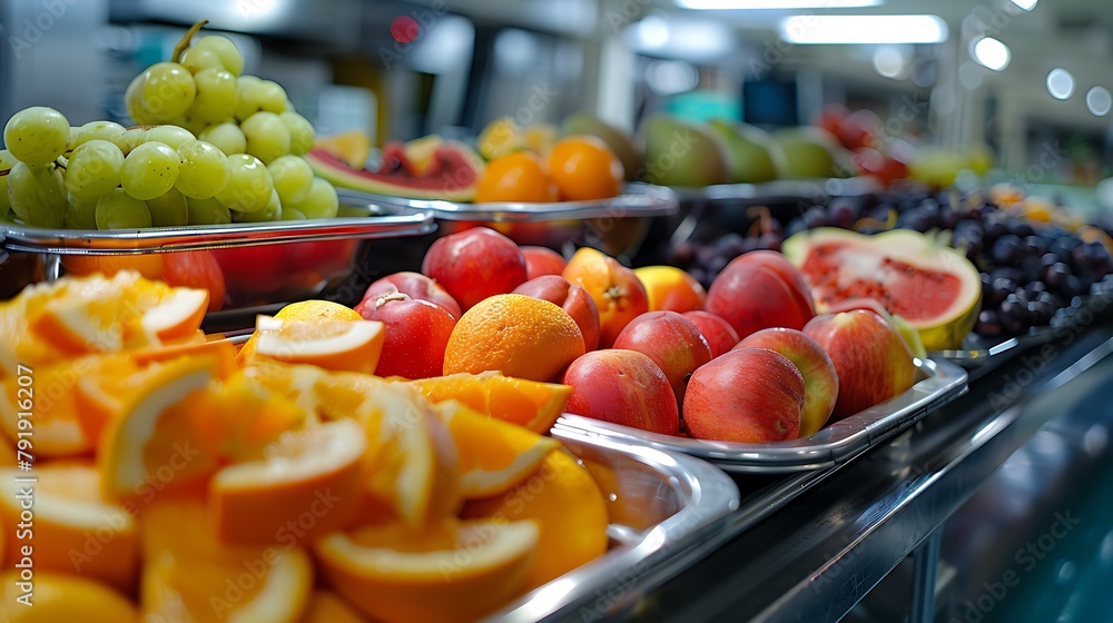 Fresh fruit to choose from at the buffet in the cafeteria of a school