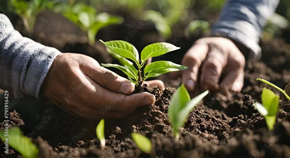 Planting a small plant. Planting a small plant.