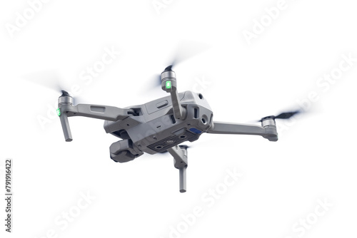 Modern flying UAV drone quadcopter with high resolution digital camera isolated on white.
