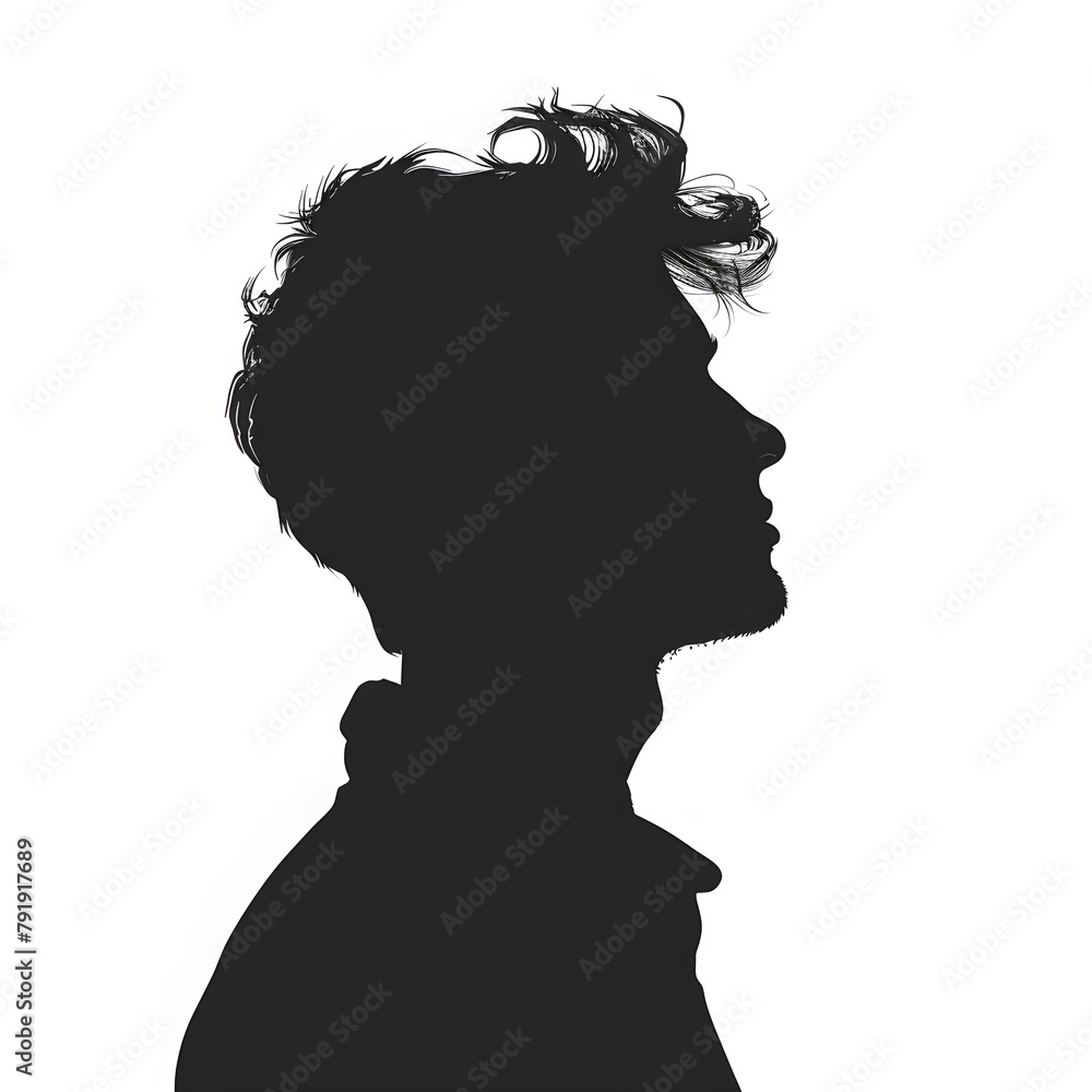 A minimalistic illustration of a man in profile wearing casual clothing, set on a white background. Ideal for fashion, art, or urban-themed designs.