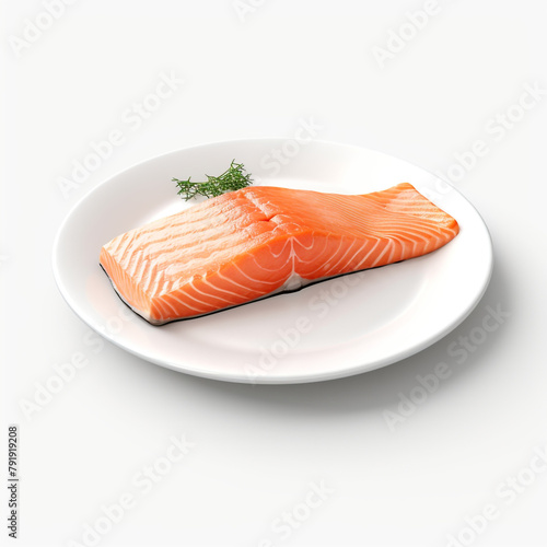 white plate with delicious, well cooked salmon сreated with Generative Ai