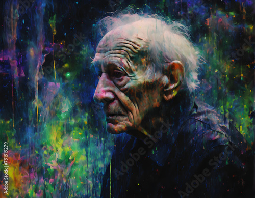 Portrait of an Elderly White Man: Painted with Vibrant Colors"