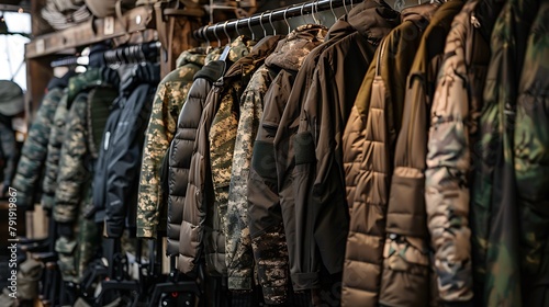 Hunting clothing in army shop