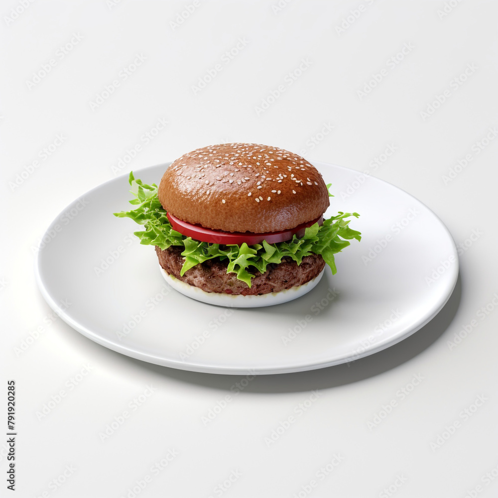 white plate with plant based burger meat сreated with Generative Ai