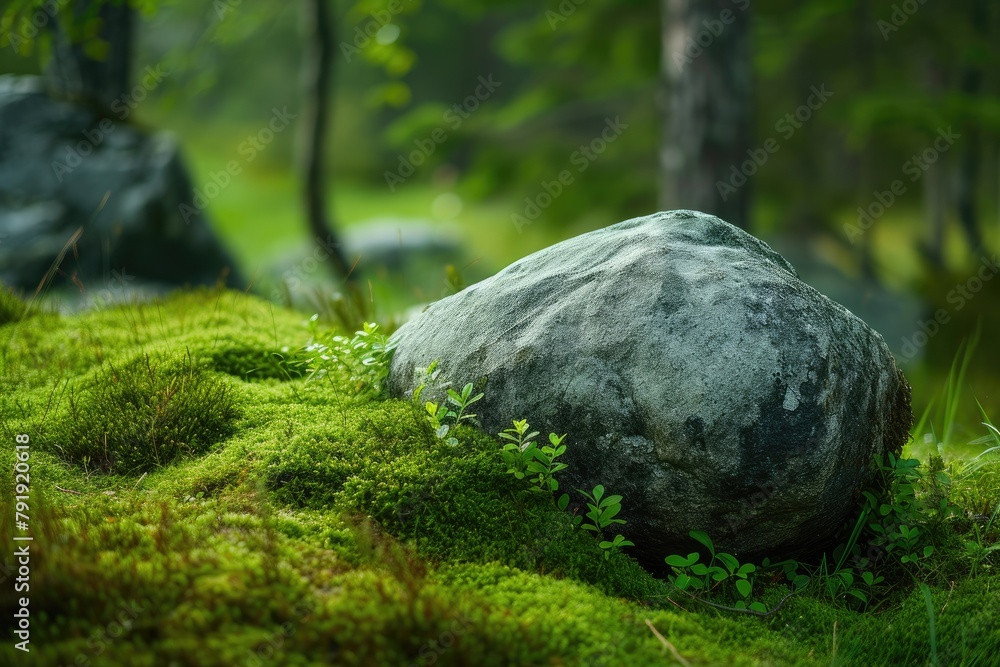 Nature's Embrace: Mossy Stone in Solitude Nature's Embrace: Mossy Stone in Solitude