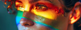 Artistic Makeup with Vibrant Rainbow Colors and Bokeh
