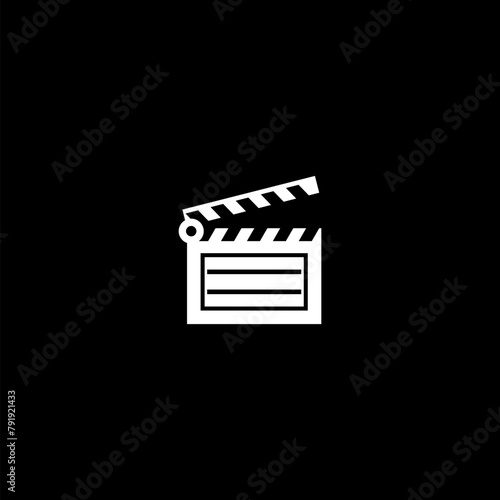 Clapper board icon. Clapper board in flat style. Open clapper board on black background