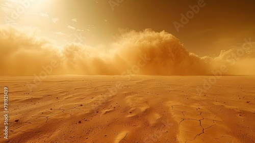 3D artwork of a powerful sandstorm in the desert on a hot day. Concept Sandstorm, Desert, Hot Day, 3D Artwork, Powerful Nature Display