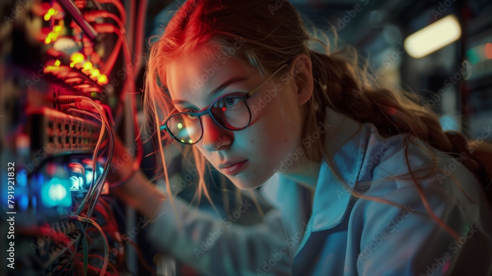 Young girl in glasses, young IT technology engineer Young girl in glasses, young IT technology engineer