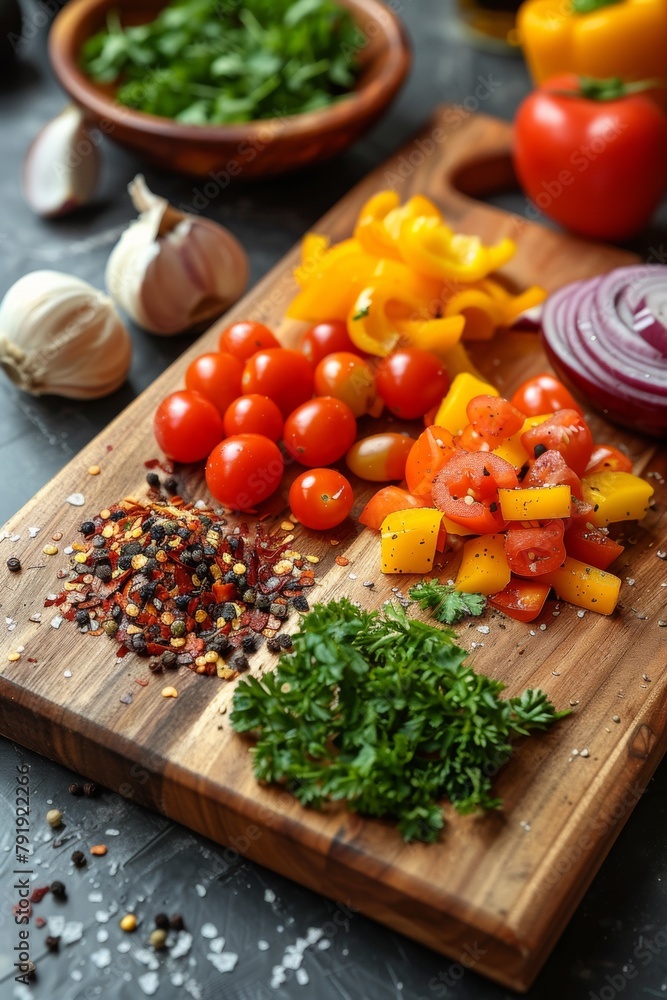 A cutting board with a variety of vegetables on it, AI A cutting board with a variety of vegetables on it, AI