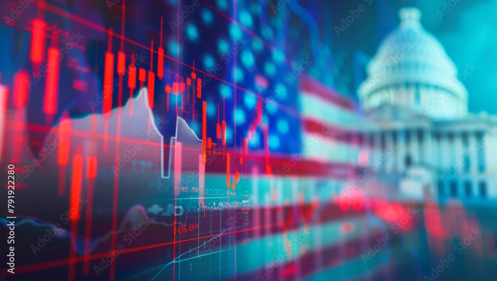 A stock market graph with red and green lines on the left, showing ...