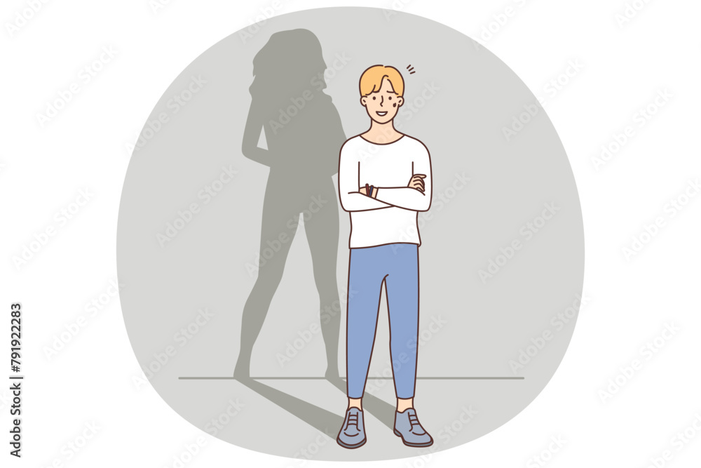 Young man with woman shadow