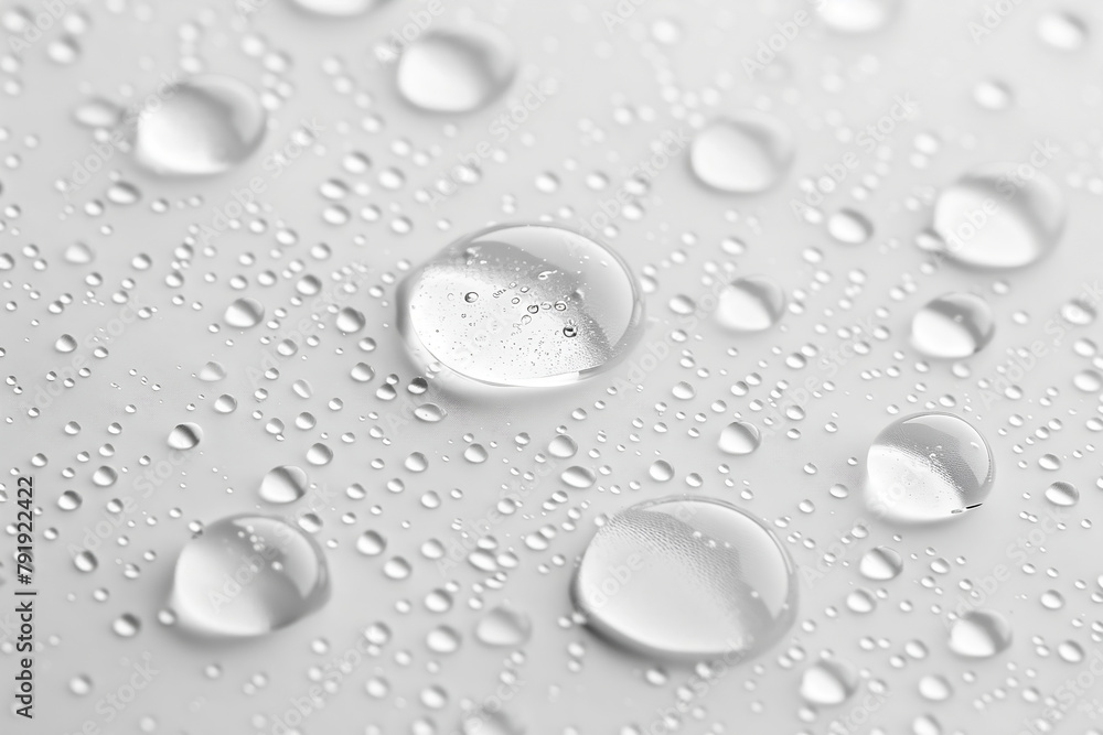 Clear water drops, dew or dripping rain droplets isolated on white background. 