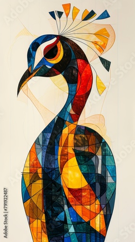 Vibrant Abstract Peacock Portrait in Continuous Line Art Generative AI photo