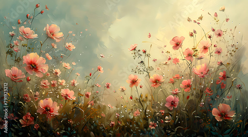 Soft Pastel Dawn: Oil Painting Capturing Morning Dew and Misty Sunrise in Tranquility © Thien Vu