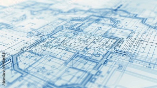 Detailed Architectural Blueprint in Blue Tones for Construction Design photo