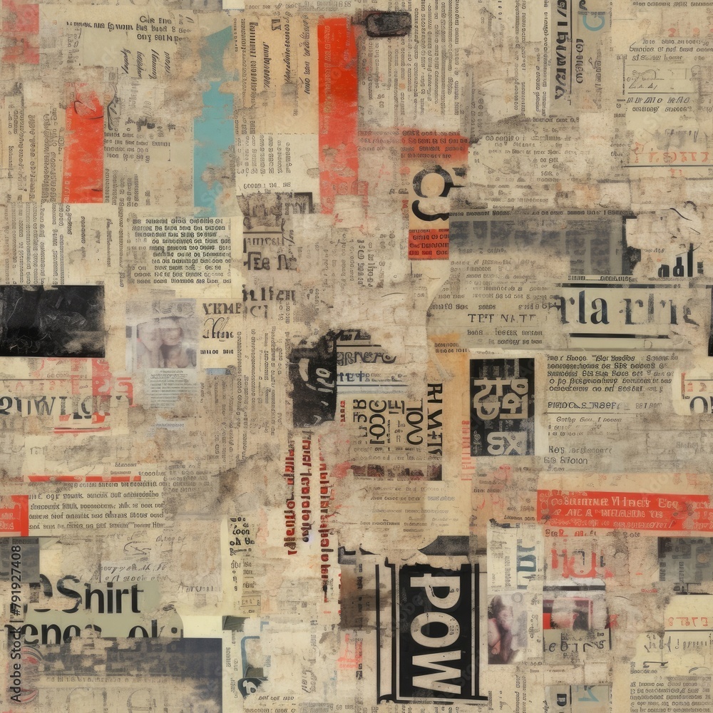 Vintage Collage of Assorted Newspaper Clippings and Abstract Patterns