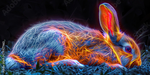 Rabbit Gastrointestinal Stasis: The Decreased Appetite and Lethargy - Visualize a rabbit with highlighted digestive system showing slowdown, experiencing decreased appetite and lethargy photo