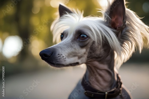 2 years old crested chinese hairless dog pet punk animal bad casual attire collar companion crest cut-out domestic grooming isolated on white looking up mammal naked nobody one pedigree pink portrait'