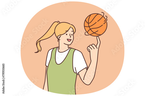 Smiling girl spin ball on finger