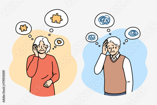 Problem of alzheimer and dementia in older people who experience memory loss or chaos in heads. Old men and women need care due to alzheimer disease caused by age-related diseases.