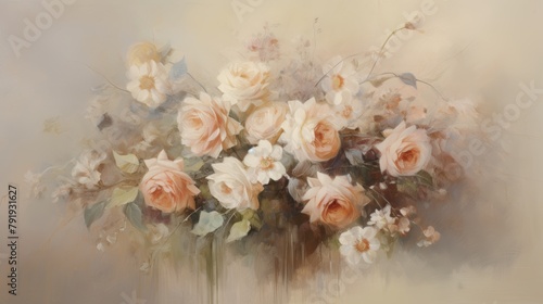 Vintage Oil Painting Floral Arrangement in Muted Tones Generative AI