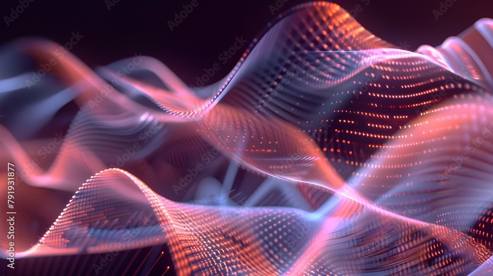 Abstract wave background, 3D waveforms representing sound or music, visualizing audio frequencies and amplitude variations in a visually captivating and dynamic way Abstract wave background, 3D waveforms representing sound or music, visualizing audio frequencies and amplitude variations in a visually captivating and dynamic way