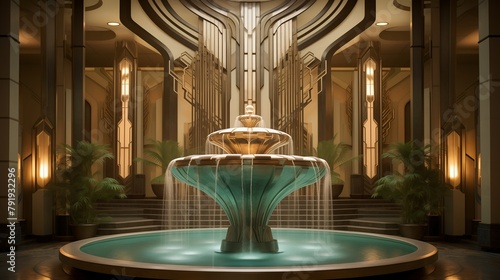 Architectural Art Deco fountain bubbling with style.
