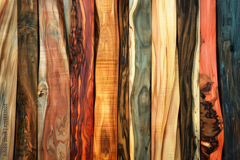 The intricate patterns and vibrant colors of exotic wood species - Generative AI
