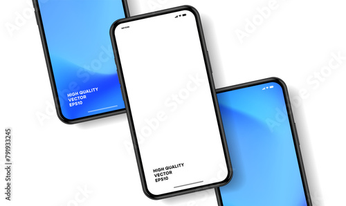 Realistic smartphone mockup. Mobile phone vector with isolated on white background. Device front view. 3D mobile phone with shadow. Realistic, high quality smart phone mockup for ui ux presentation.