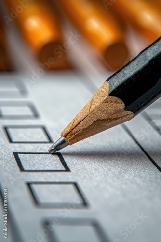 Close-Up of a Pencil Marking a Checkbox on a Survey Form