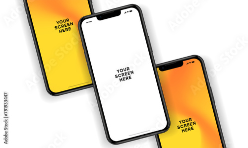 Realistic smartphone mockup. Mobile phone vector with isolated on white background. Device front view. 3D mobile phone with shadow. Realistic, high quality smart phone mockup for ui ux presentation.