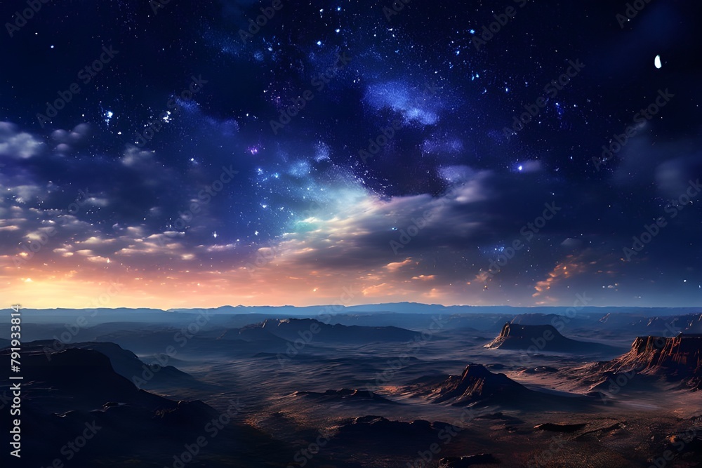 Panoramic milky way galaxy scene with stars and space dust in universe trending on artstation sharp