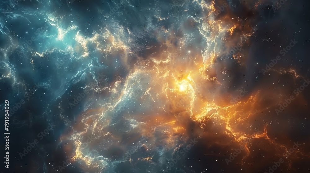 Naklejka premium A beautiful space nebula with a bright center and a dark background.