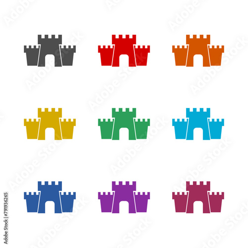 Castle icon isolated on white background. Set icons colorful