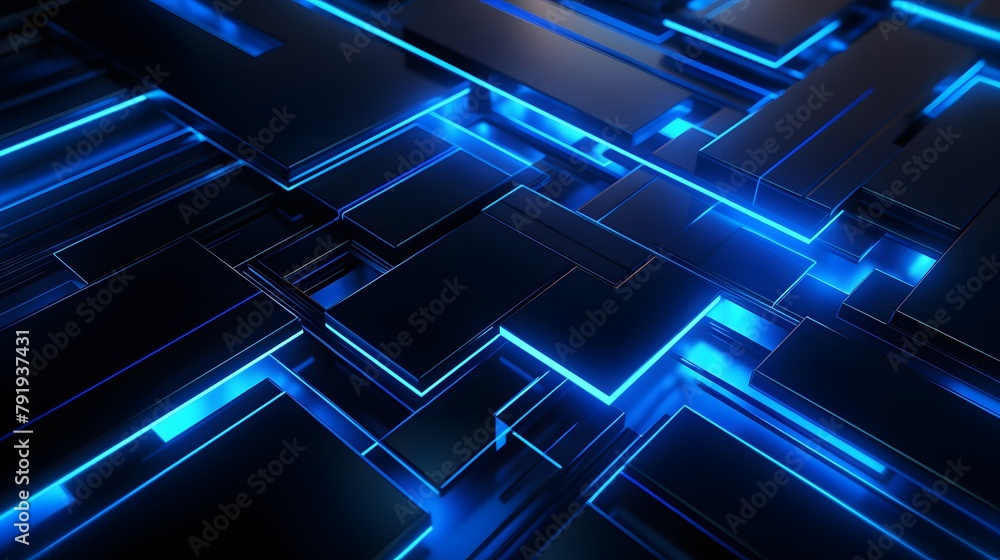 3d rendering of blue and black abstract geometric background. Scene for advertising, technology, showcase, banner, game, sport, cosmetic, business, metaverse. Sci-Fi Illustration. Product display 3d rendering of blue and black abstract geometric background. Scene for advertising, technology, showcase, banner, game, sport, cosmetic, business, metaverse. Sci-Fi Illustration. Product display