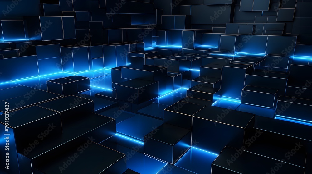 3d rendering of blue and black abstract geometric background. Scene for advertising, technology, showcase, banner, game, sport, cosmetic, business, metaverse. Sci-Fi Illustration. Product display 3d rendering of blue and black abstract geometric background. Scene for advertising, technology, showcase, banner, game, sport, cosmetic, business, metaverse. Sci-Fi Illustration. Product display