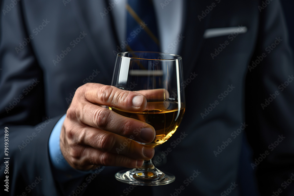 Businessman holding a glass of whiskey