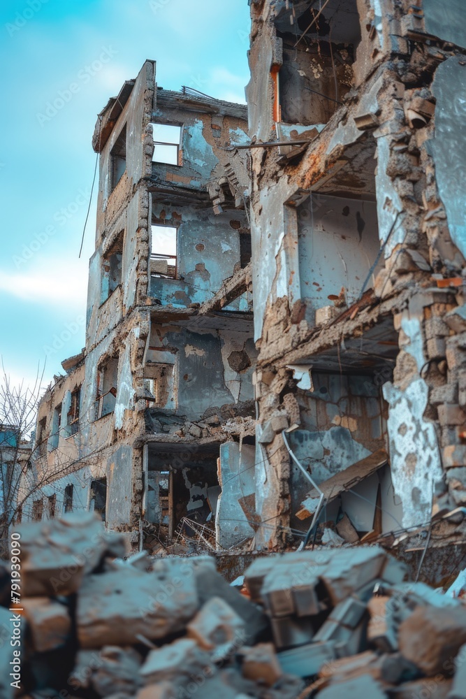 Destruction Aftermath: Crumbled Walls and Debris Destruction Aftermath: Crumbled Walls and Debris