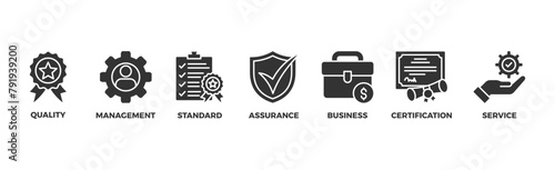 ISO 9001 banner web icon vector illustration concept with icon of quality, management, standard, assurance, business, certification and service
