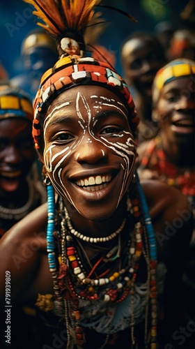 This visual narrative portrays a vibrant tribal festival in Africa. The photograph encapsulates the essence of the celebration--the colorful traditional attire, energetic dances, and communal spirit. 