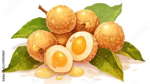 Discover a captivating half longan diet icon in the form of a sleek cartoon 2d image perfect for enhancing your web design projects This icon is elegantly isolated against a crisp white bac