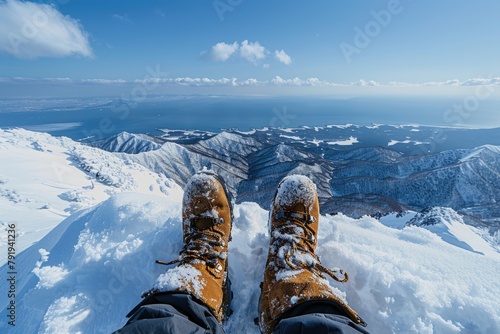First-Person View Atop a Snow-Covered Mountain photo