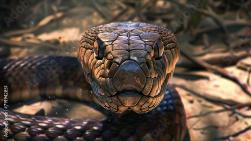 Close-up of a coiled snake in natural habitat