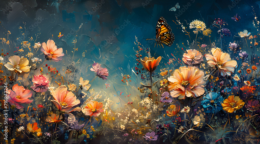 Fluttering Fantasy: Artistic Oil Painting of Whimsical Butterfly in Surreal Landscape