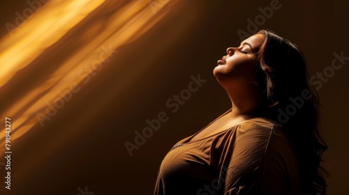 Serene Woman Basking in Warm Sunlight Rays Studio Portrait