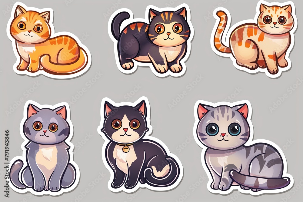 Cute cat stickers, cartoon style, simple drawings Cute cat stickers, cartoon style, simple drawings