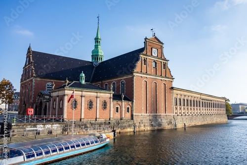 Church of Holmen (Holmens Kirke) and Slotsholmskanalen canal in Copenhagen, Denmark