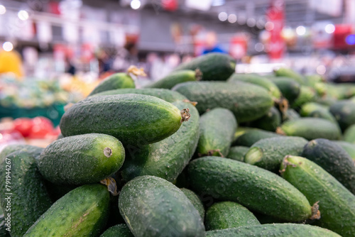 A lot of cucumbers are sold in the supermarket